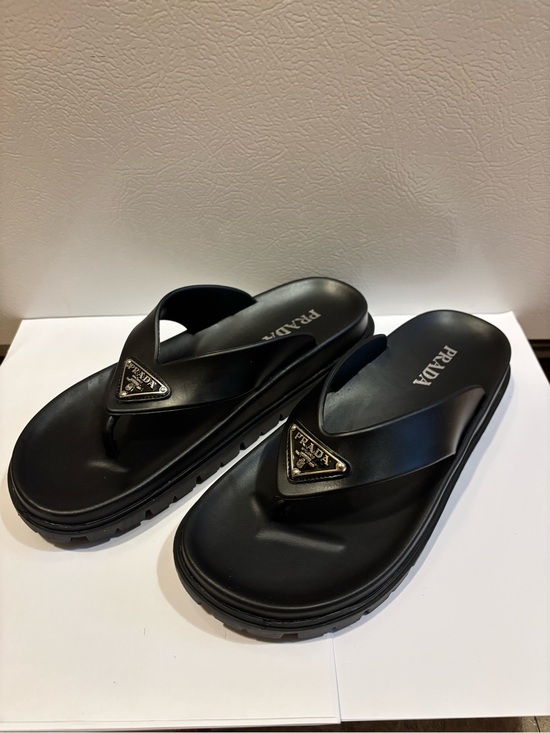 Prada Shoes - Prada Black Women’s Logo Triangle Thong Sandals